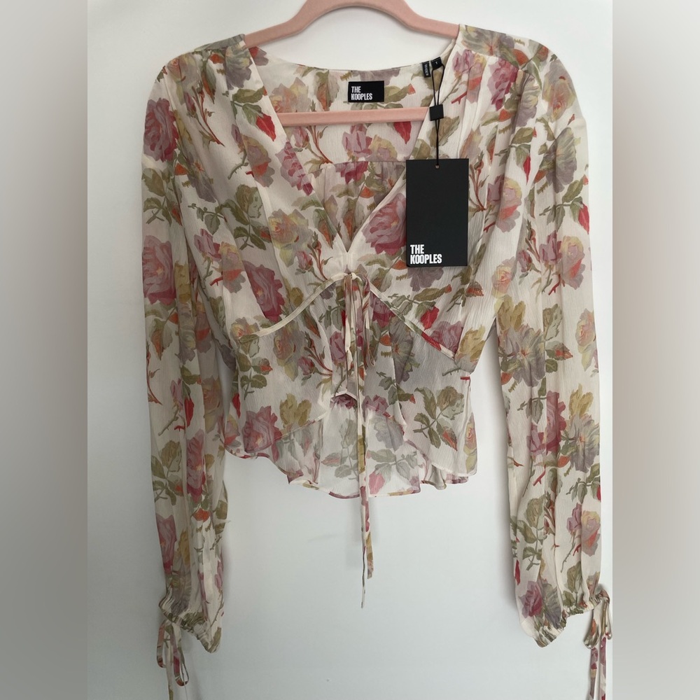 The Kooples Cream Tie Front Long Sleeve Blouse